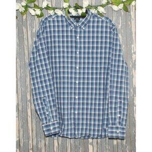 J. Crew Men's Blue Plaid Shirt Size L Flex Washed Slim Fit Button Down LS Pocket